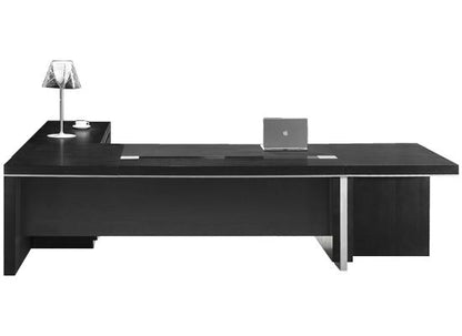Stunning Large Executive Corner Office Desk with Desk High Return In Black Ash Real Wood Veneer - 3000mm to 3800mm - L3F381