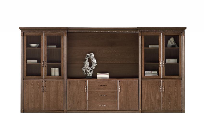 High Quality Real Wood Veneer Executive Bookcase with Open Storage and Glass - 4000mm - KM4J07 Huddersfield