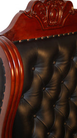 Large Traditional Chesterfield Real Black Leather Office Chair with Walnut Detailing - GRA-FE8A1