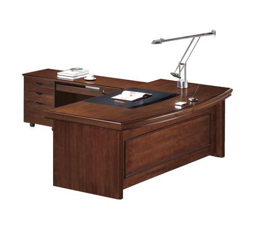 Real Walnut Veneer Executive Curved Office Desk With Pedestal & Return - 2000mm - U37202