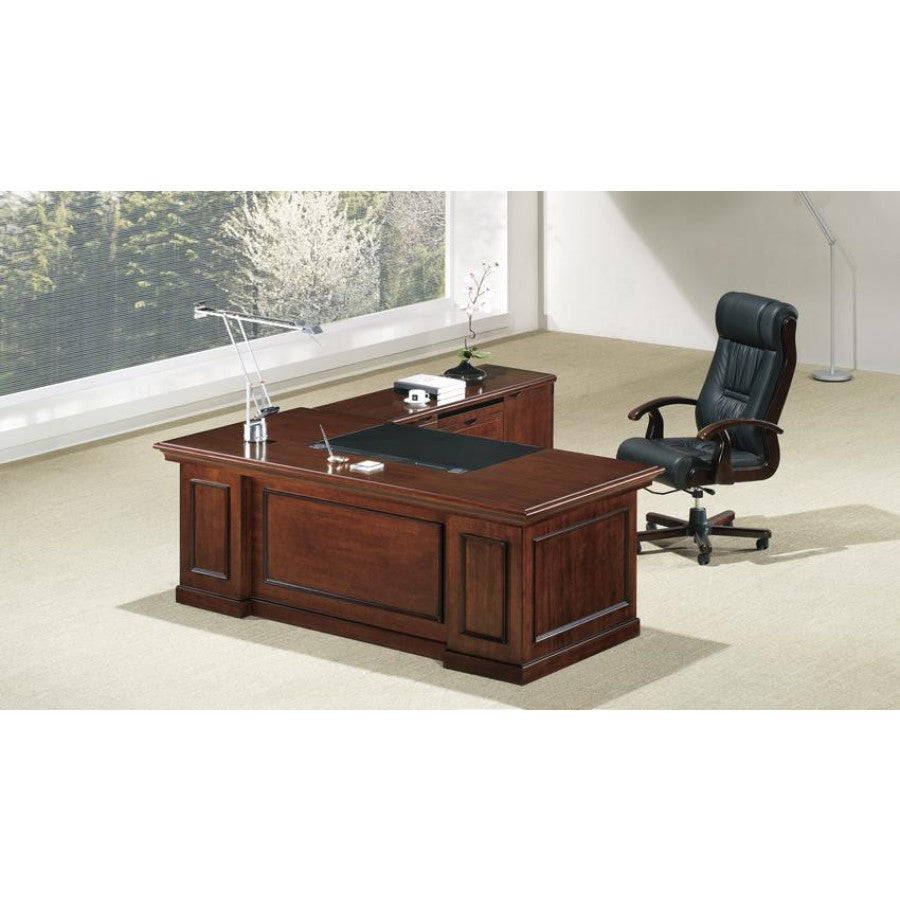 Real Walnut Veneer Executive Office Desk With Pedestal & Return - 1600mm - UG163