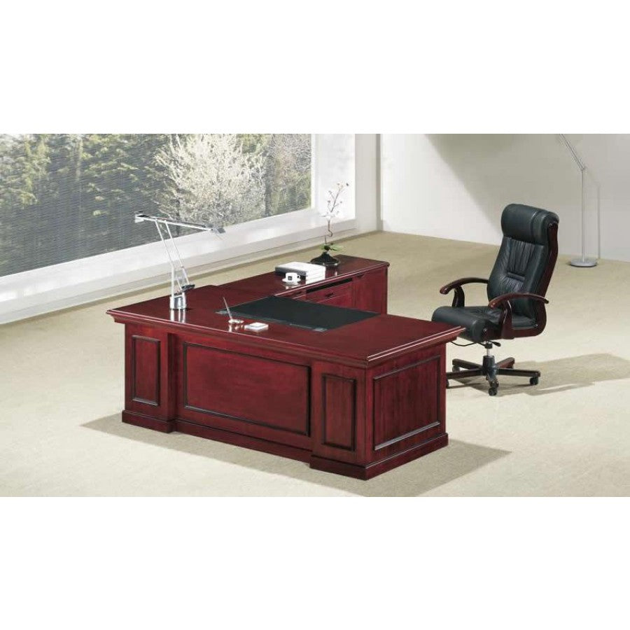 Real Cherry Veneer Executive Office Desk With Pedestal & Return - 1600mm - UG163