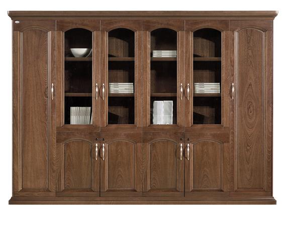 Large Real Wood Veneer Executive Office Storage Bookcase with Glass - 2800mm - KM1L06 Huddersfield