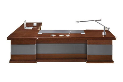 Luxury Executive Desk Black Leather Detailing with Desk High Return and Pedestal - 2800mm to  3600mm - U9C321