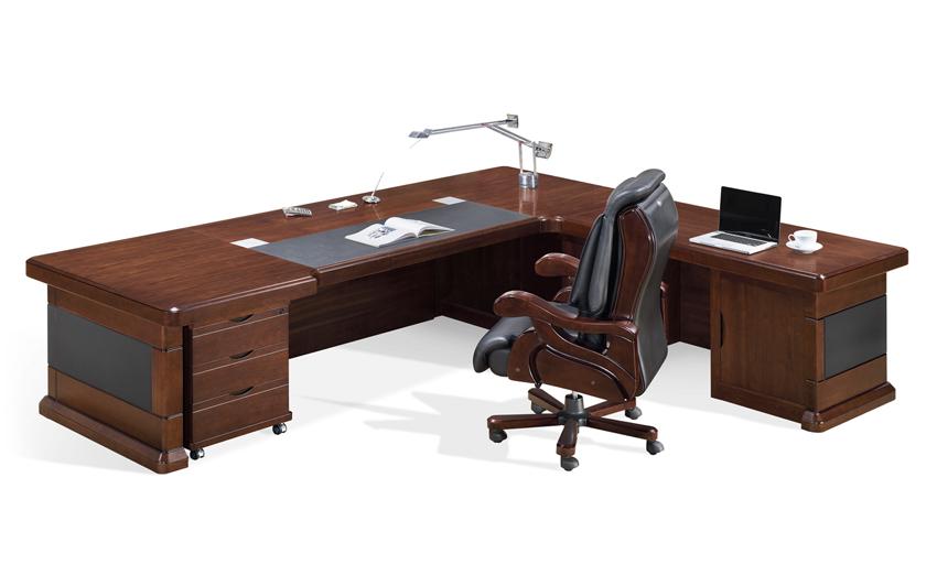 Luxury Executive Desk Black Leather Detailing with Desk High Return and Pedestal - 2800mm to  3600mm - U9C321