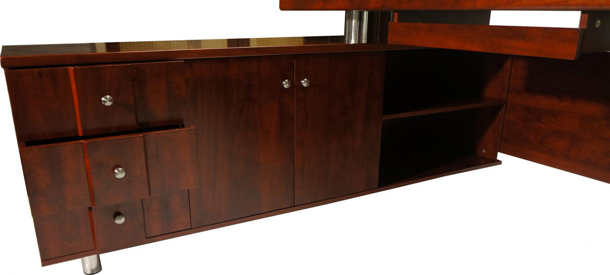 Executive Corner Office Desk with Built in Storage - Mahogany - DES-802-18