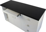 White Gloss and Black Leather Executive Desk with Return and Pedestal T1360