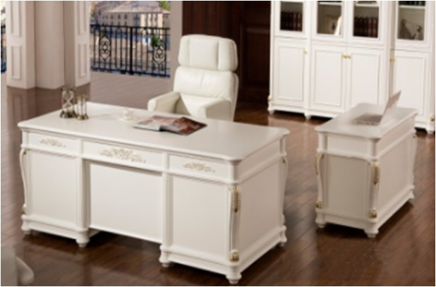 Traditional Luxury White Executive Office Desk with Built in Storage - 0819