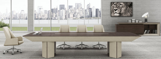 Large Boardroom Table in Chocolate Walnut and Ivory Leather - All Sizes from 3000mm to 5000mm Available - T06T38