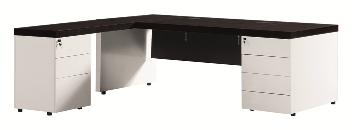 White High Gloss L Shape Executive Desk with Black Bonded Leather Top - T1361-2000mm
