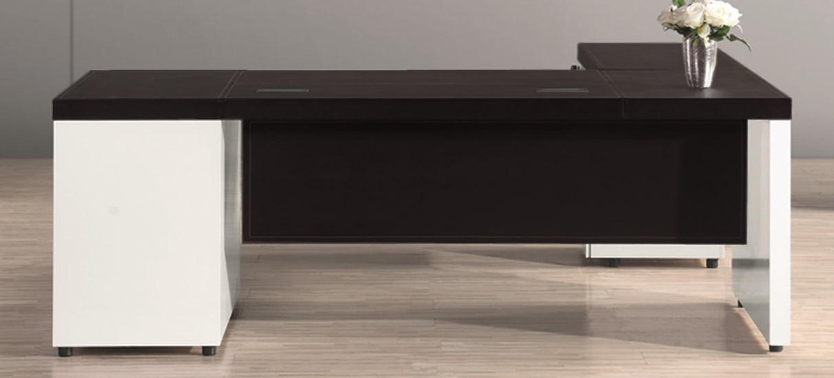 White High Gloss L Shape Executive Desk with Black Bonded Leather Top - T1361-2000mm