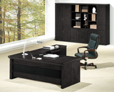 Stunning Black Ash Real Wood Veneer Executive Office Desk With Pedestal & Return - L3F-U57183-1800mm