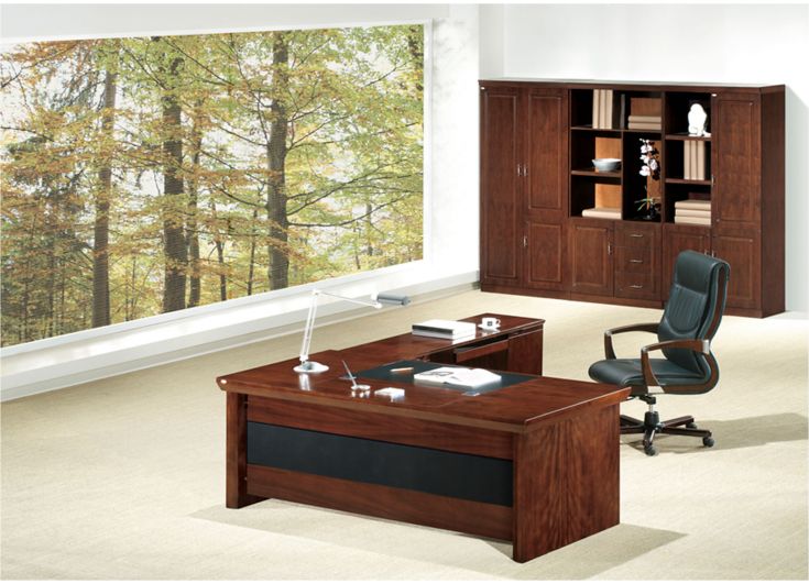 Real Walnut Veneer Executive Office Desk With Pedestal & Return - U57203-2000mm
