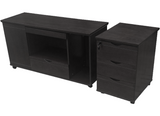 Stunning Black Ash Real Wood Veneer Executive Office Desk With Pedestal & Return - U57203-2000mm