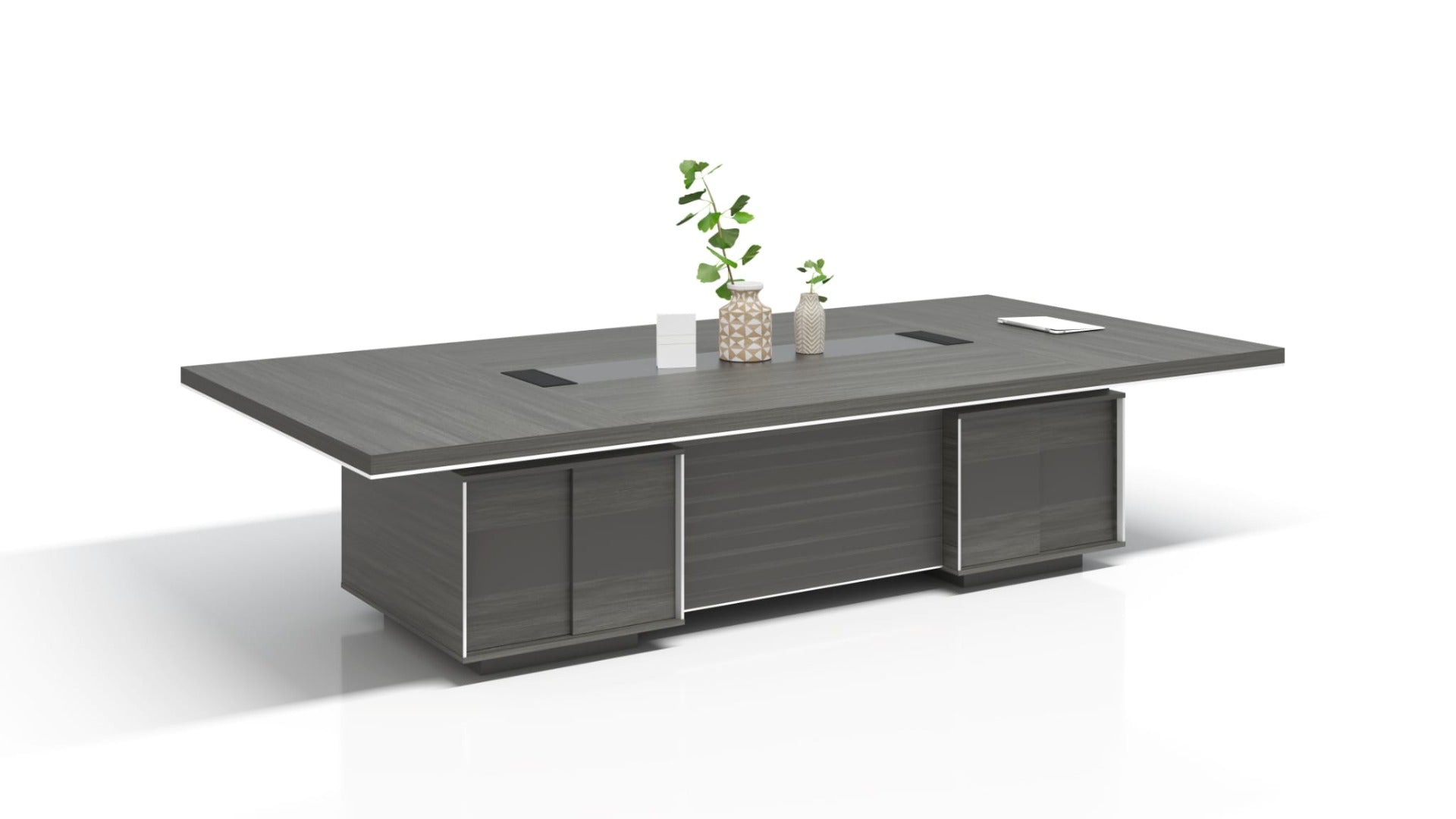 Large Wide Modern Grey Oak Boardroom Table with Built in Storage - 3200mm - BJS-C1232