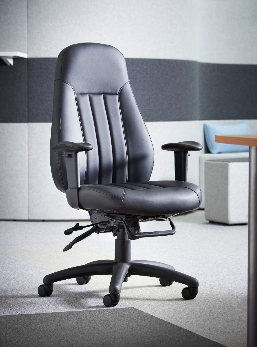 Zeus High Back 24 Hour Black Faux Leather Operator/Office Chair